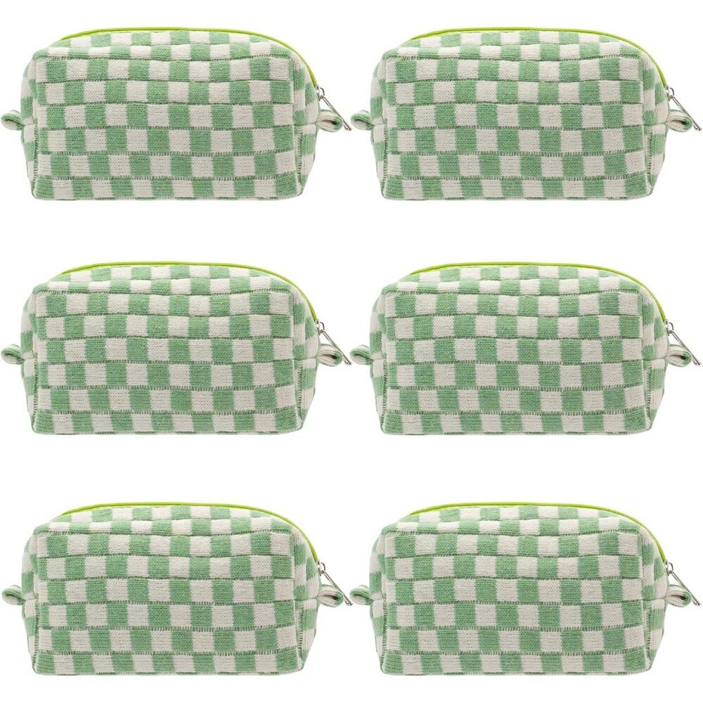 Checkered Makeup Bag for Purse Portable Zipper Make Up Pouch Small Cosmetic Case
